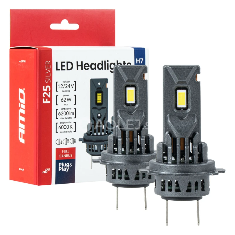LED žiarovky hlavn&eacute;ho svietenia S&eacute;ria F25 SILVER FULL CANBUS H7/H18 62W 12V 24V AMiO-04704