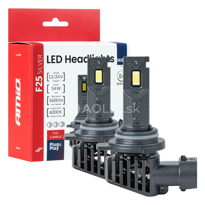 LED žiarovky hlavného svietenia Séria F25 SILVER FULL CANBUS HIR2 9012 54W 12V 24V AMiO-04708