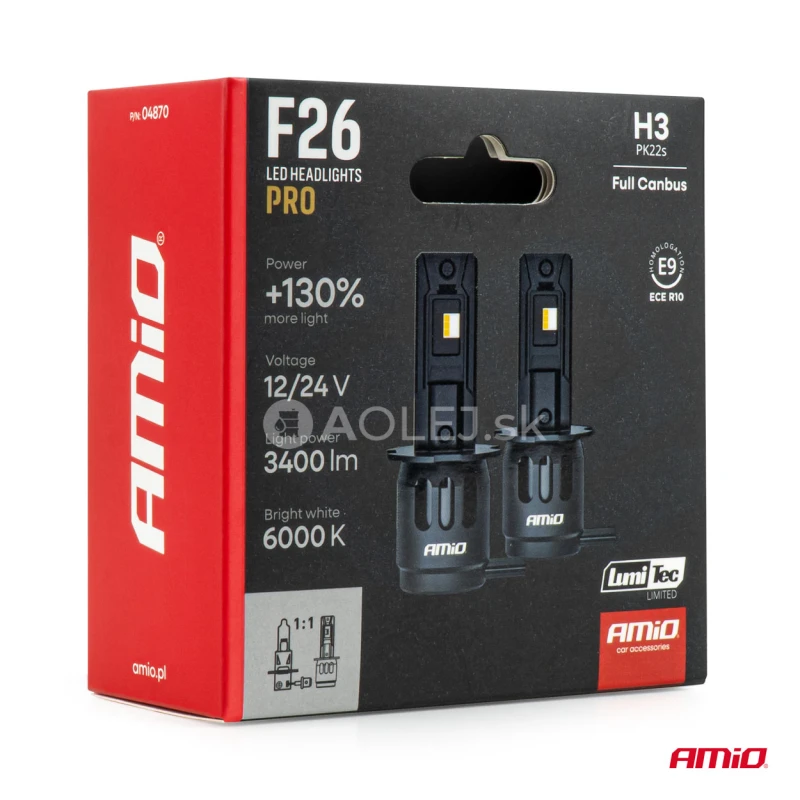 LED žiarovky hlavn&eacute;ho svietenia S&eacute;ria F26 PRO LumiTec LIMITED +130% DUO FULL CANBUS H3 12V 24V AMiO-04870