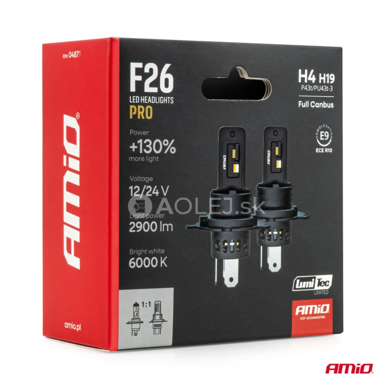 LED žiarovky hlavn&eacute;ho svietenia S&eacute;ria F26 PRO LumiTec LIMITED +130% DUO FULL CANBUS H4 H19 12V 24V AMiO-04871