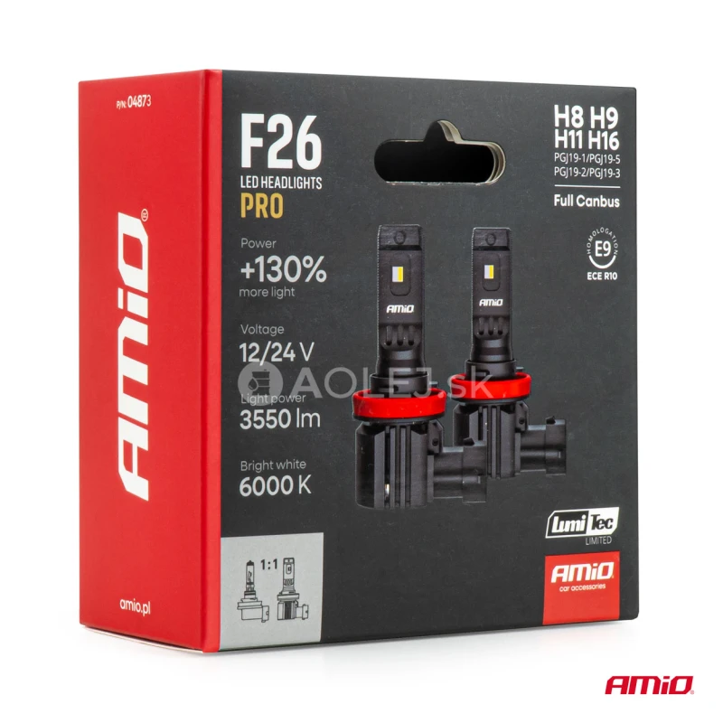 LED žiarovky hlavného svietenia Séria F26 PRO LumiTec LIMITED +130% DUO FULL CANBUS H8 H9 H11 H16 12V 24V AMiO-04873