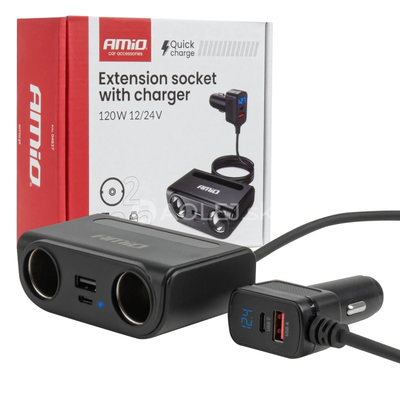 Predlžovacia z&aacute;suvka s nab&iacute;jačkou USB-C USB-A QC3.0 PD3.0 120W AMiO-04837