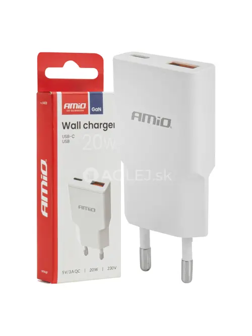 Sieťov&aacute; nab&iacute;jačka 230V 20W GaN USB-C USB-A AMiO-04838