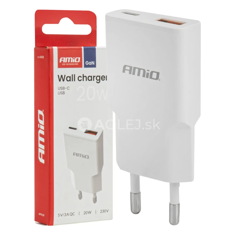 Sieťová nabíjačka 230V 20W GaN USB-C USB-A AMiO-04838