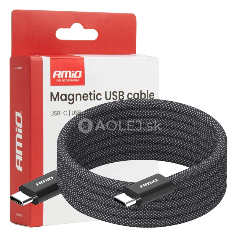 Magnetický USB kábel USB-C to USB-C 60W 100cm AMiO-04840