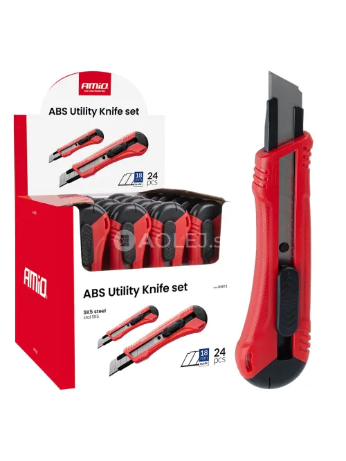 Sada univerz&aacute;lnych odlamovac&iacute;ch nožov ABS 100x18x0,5mm 24ks Box AMiO-04811