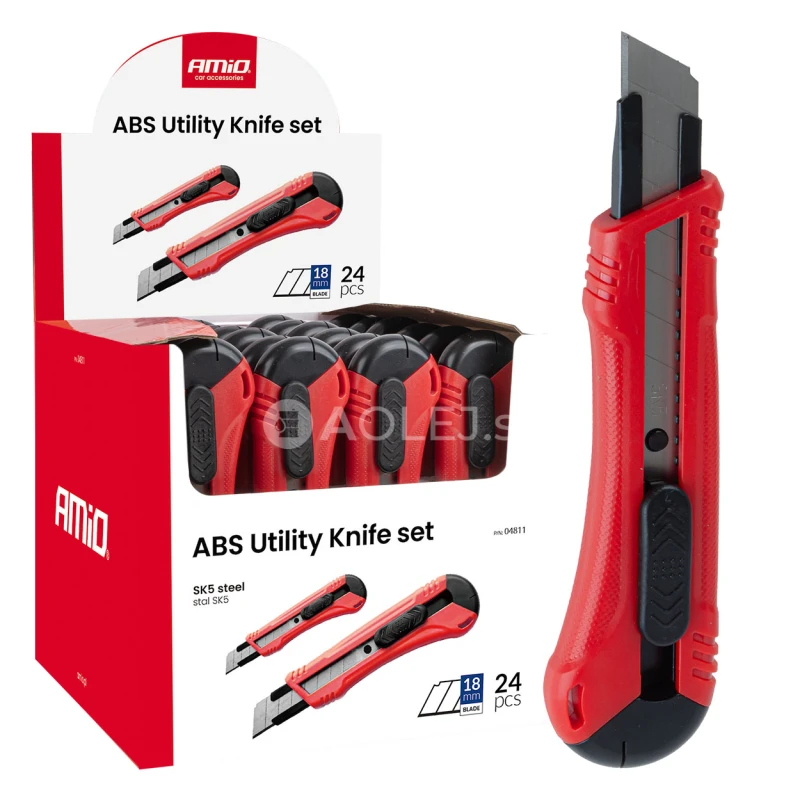 Sada univerzálnych odlamovacích nožov ABS 100x18x0,5mm 24ks Box AMiO-04811