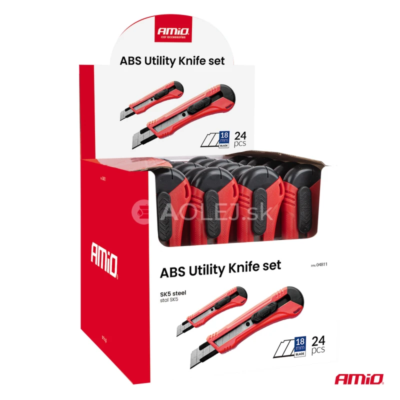 Sada univerzálnych odlamovacích nožov ABS 100x18x0,5mm 24ks Box AMiO-04811
