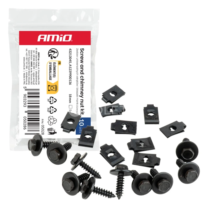 S&uacute;prava univerz&aacute;lnych skrutiek a mont&aacute;žnych pr&iacute;chytiek 18 mm ⌀ 5 mm, 10 s&uacute;prav AMIO-05028