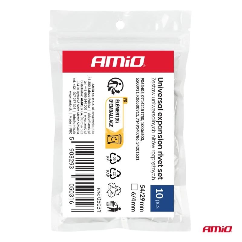 S&uacute;prava univerz&aacute;lnych rozp&iacute;nac&iacute;ch nitov 54/29 mm ⌀ 6/4 mm, 10 ks AMIO-05031