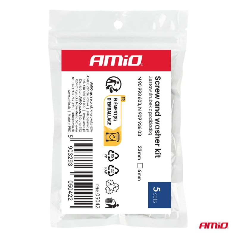 S&uacute;prava skrutiek Torx s podložkou ⌀ 6 mm 23 mm, 5 s&uacute;prav AMIO-05042