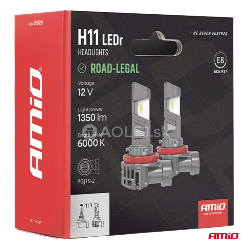 LEDr žiarovky s cestnou homologiz&aacute;ciou R37 E-MARK H11 PnP FAN 18W AMiO-05120