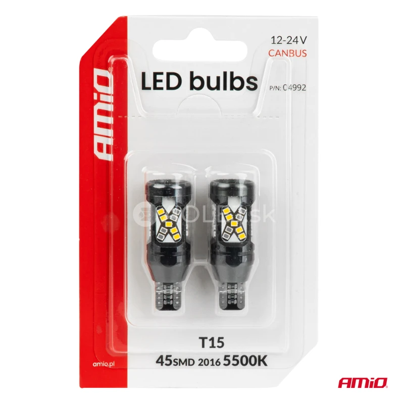 LED žiarovky CANBUS T15 2016 45SMD White 12/24V AMIO-04992