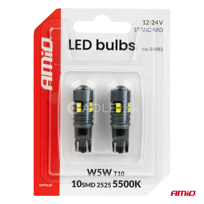 LED žiarovky STANDARD T10 2525 10SMD White 12/24V AMIO-04993