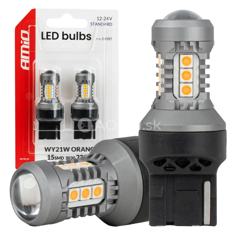 LED žiarovky STANDARD 7440 WY21W 3030 15SMD Orange 12/24V AMIO-04997