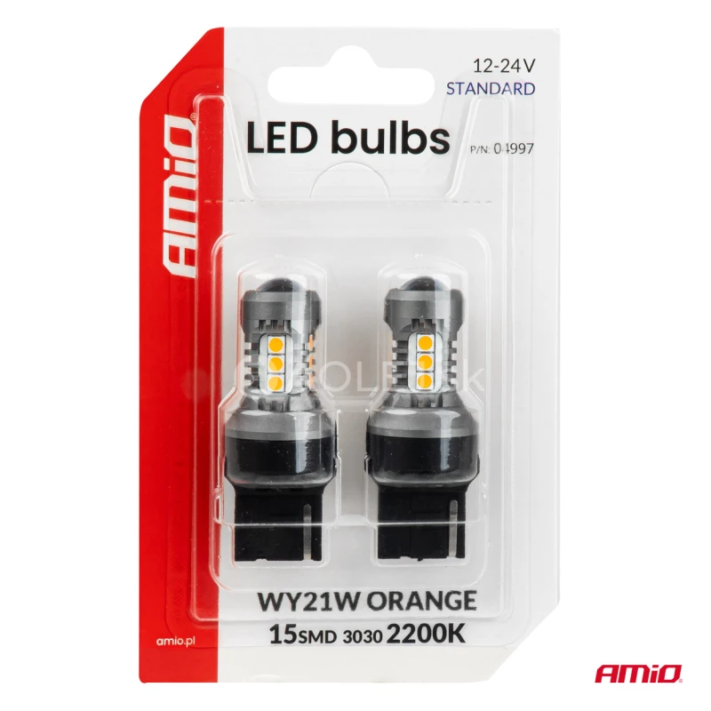 LED žiarovky STANDARD 7440 WY21W 3030 15SMD Orange 12/24V AMIO-04997