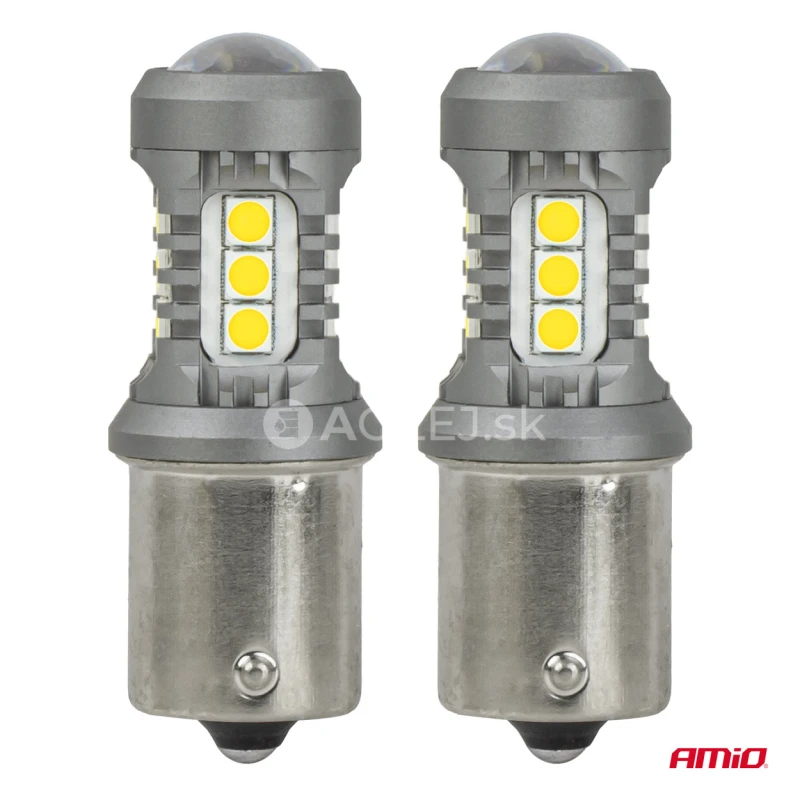 LED žiarovky STANDARD BA15S P21W 3030 15SMD White 12/24V AMIO-05000