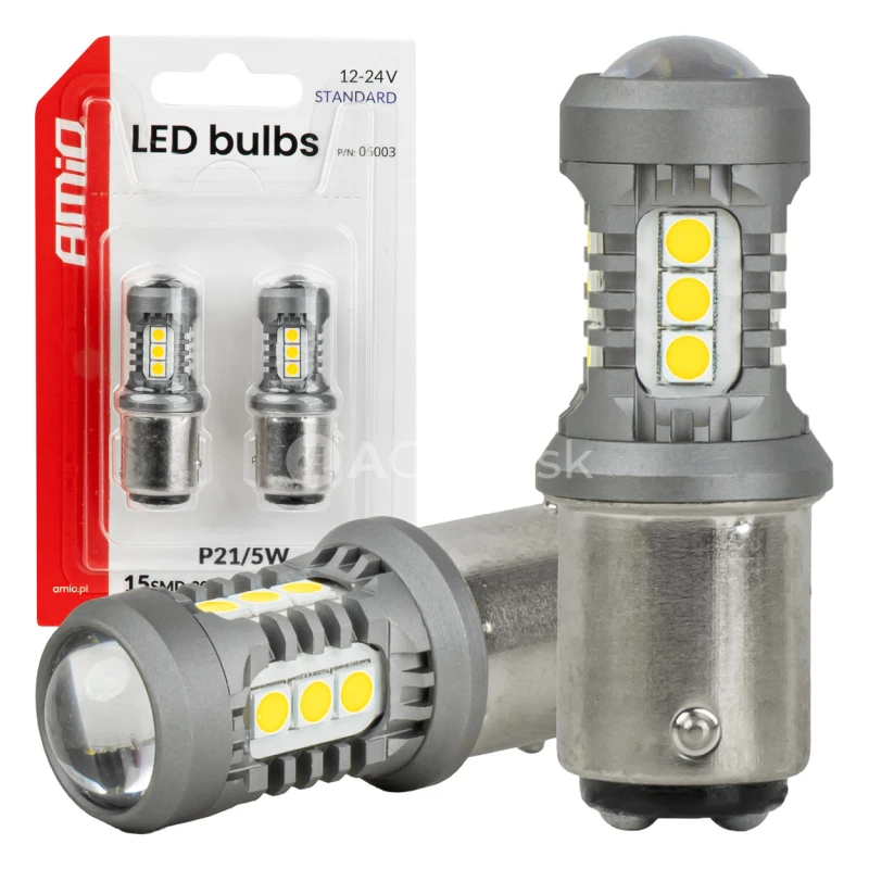 LED žiarovky STANDARD BAY15D P21/5W 3030 15SMD White 12/24V AMIO-05003