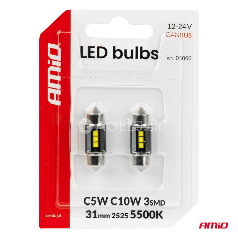 LED žiarovky CANBUS 31mm 2525 3SMD White 12/24V AMIO-05006