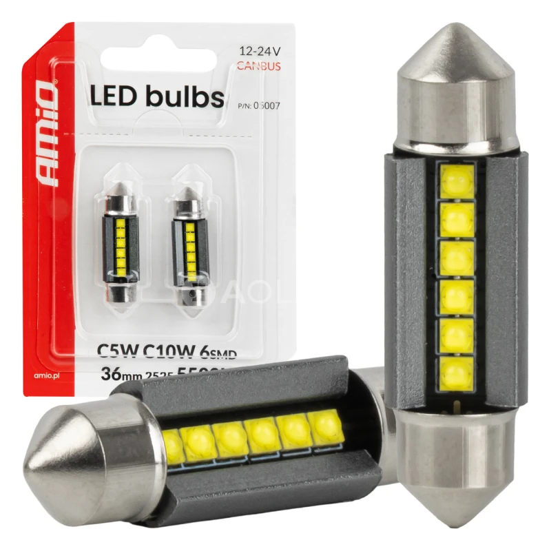LED žiarovky CANBUS 36mm 2525 6SMD White 12/24V AMIO-05007
