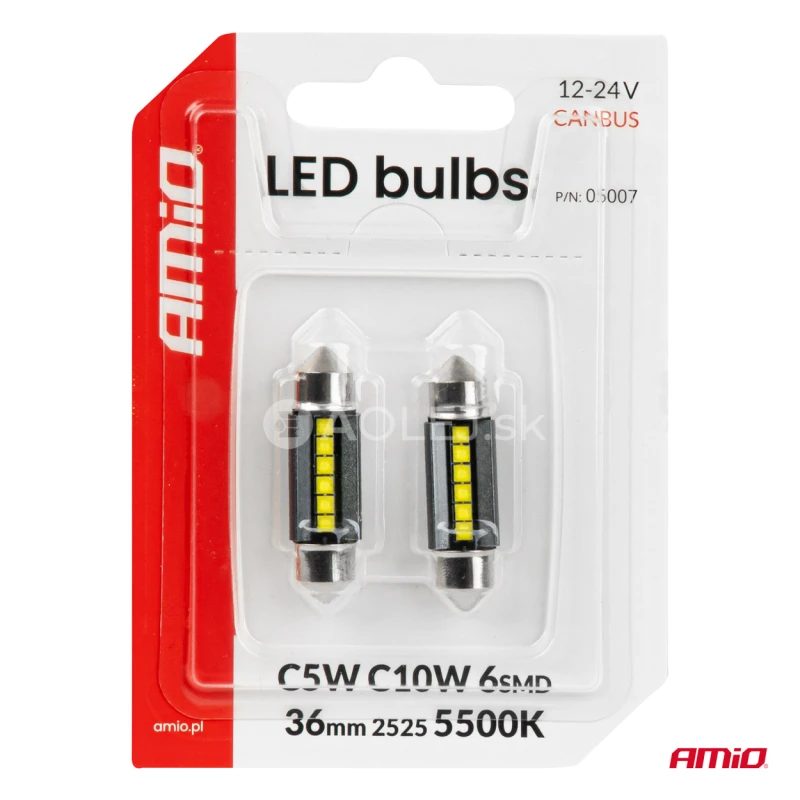 LED žiarovky CANBUS 36mm 2525 6SMD White 12/24V AMIO-05007