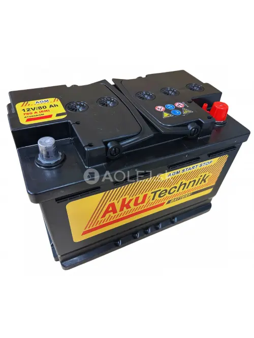 Autobat&eacute;ria AkuTechnik AGM Start-Stop 12V 80Ah 760A