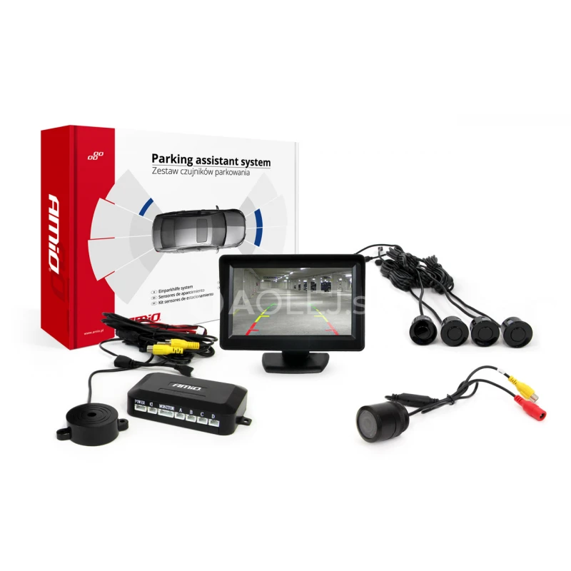 Parkovací asistent TFT01 4,3” s kamerou HD-301 IR , 4-senzorové, čierne