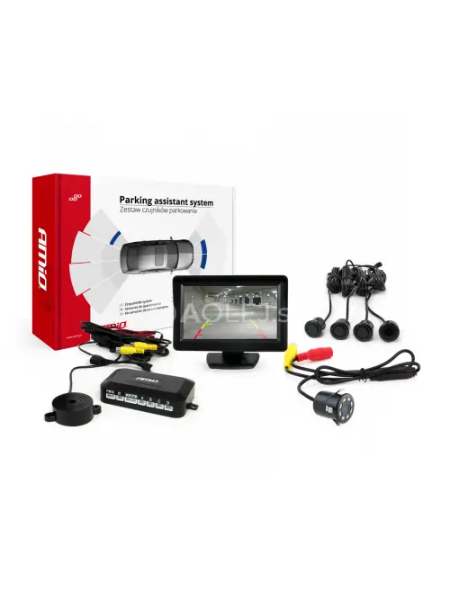 Parkovací asistent TFT01 4,3” s kamerou CAM-308 LED, 4 senzorové čierne GOLD 18mm