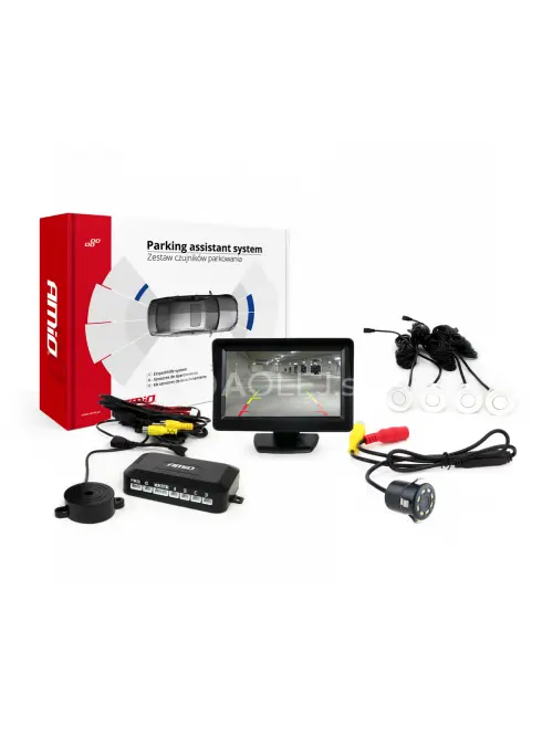 Parkovací asistent TFT01 4,3” s kamerou CAM-308 LED, 4 senzorové biele