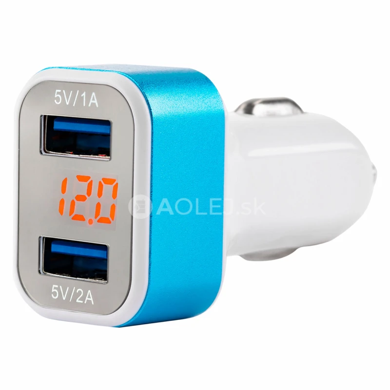 Autonabíjačka mobilného telefónu s 2xUSB + tester napätia akumulátora TEST-04