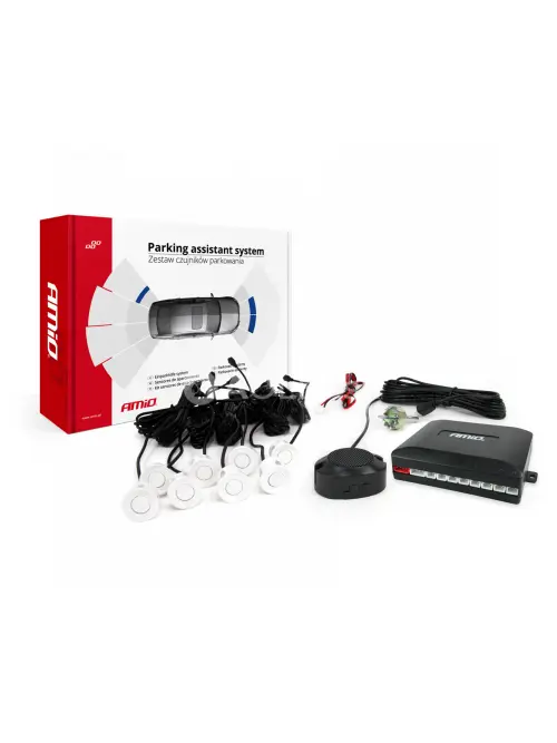 Parkovací asistent so zvukokým signalizátorom/bzučiak 8-senzorové biele